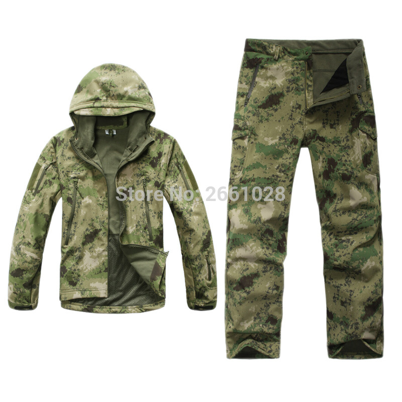 전술 TAD 기어 소프트 쉘 위장 야외 하이킹 자켓 남자 육군 방수 사냥 의류 스포츠 군사 자켓 + 바지